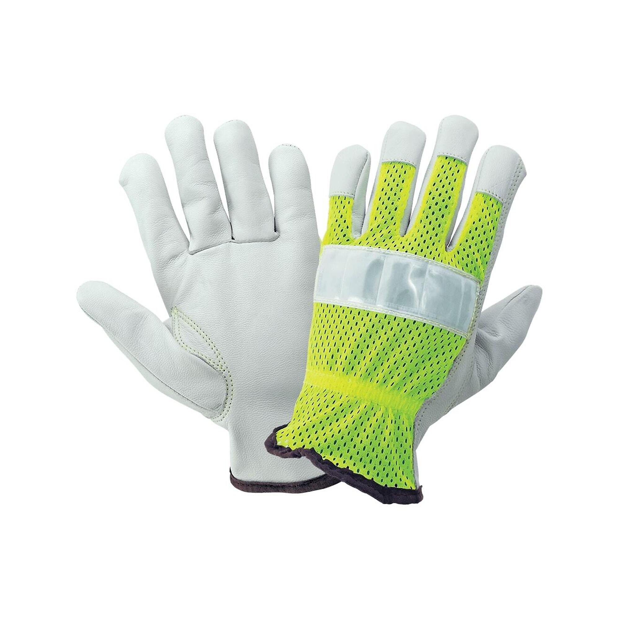 Global Glove Hi-Vis Grain Goatskin Leather Palm Drivers Gloves - 12 Pairs